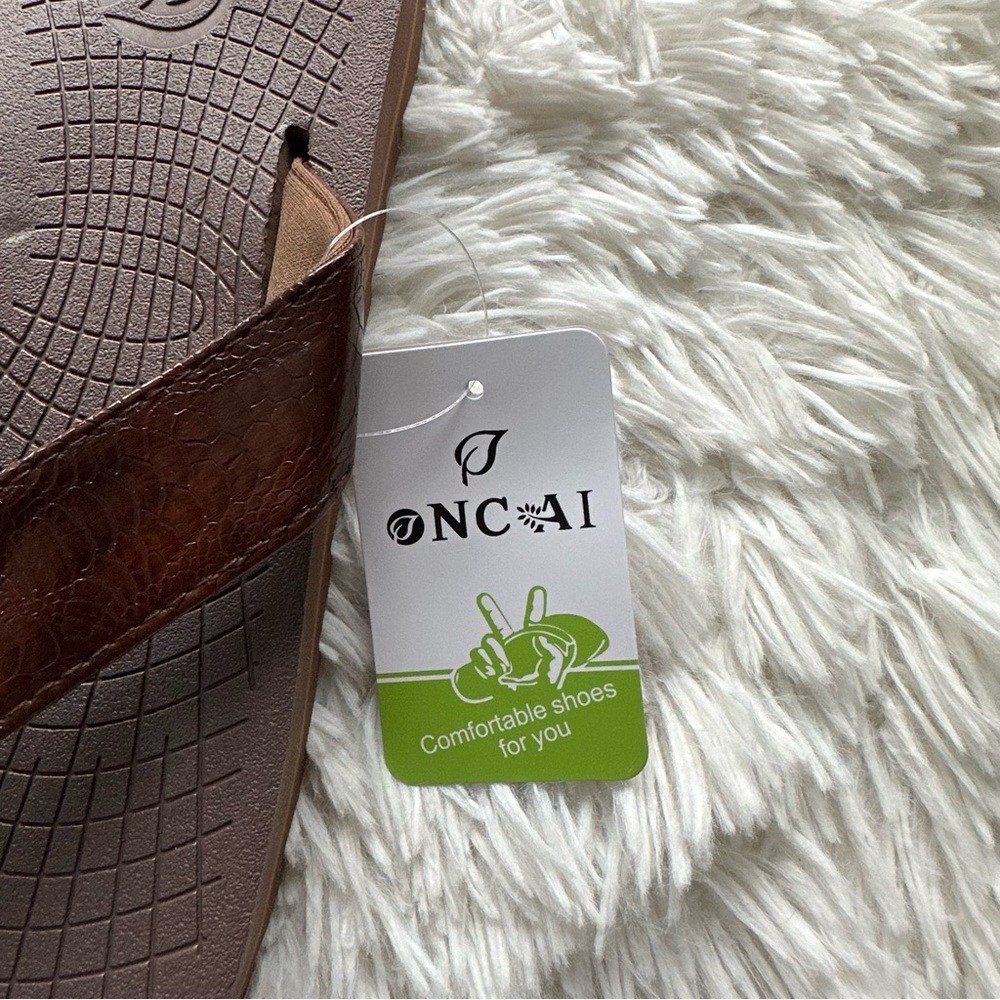 Oncai Mens Flip Flops Dark Brown New With Tags Size 11.5 - Picture 3 of 7